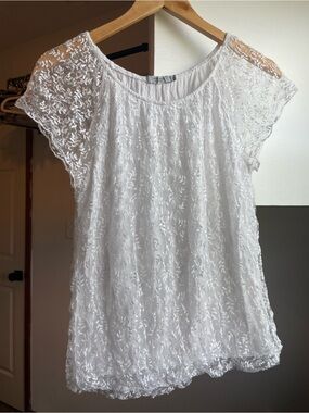 Delicate White Lace Overlay Blouse